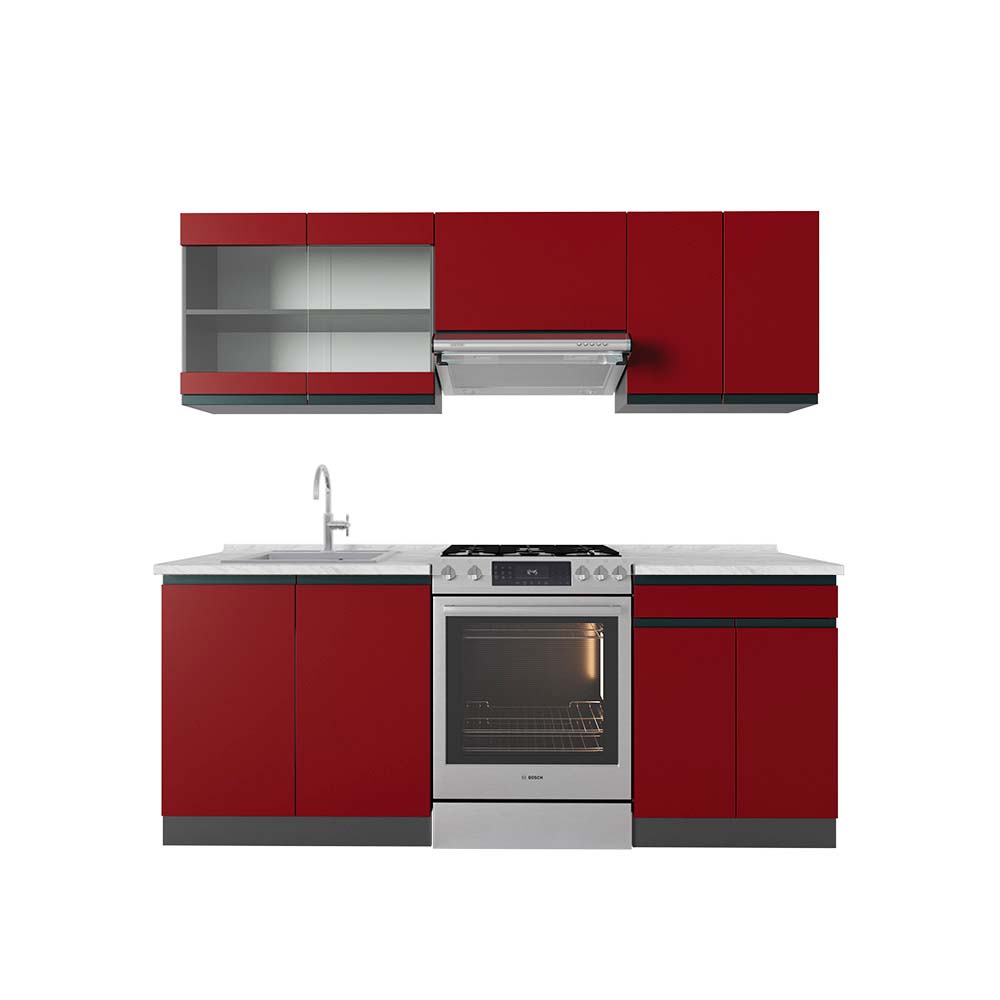 Vicco Aneks kuchenny R-Line, Czerwony/antracyt, 200 cm J-Shape, BP Marmur
