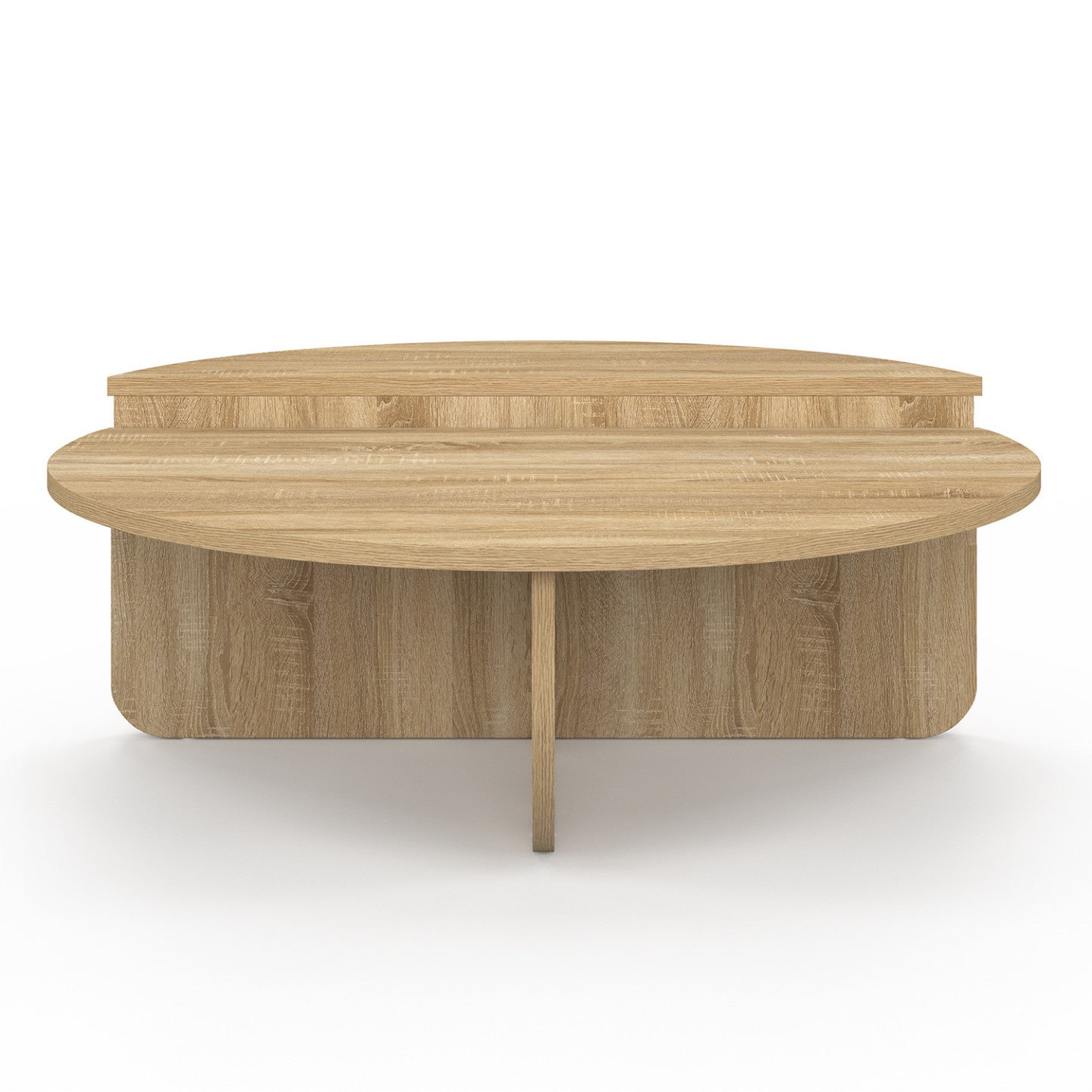 Lot de 2 tables basses rondes GUILIA 90 cm asymétriques façon hêtre - 3