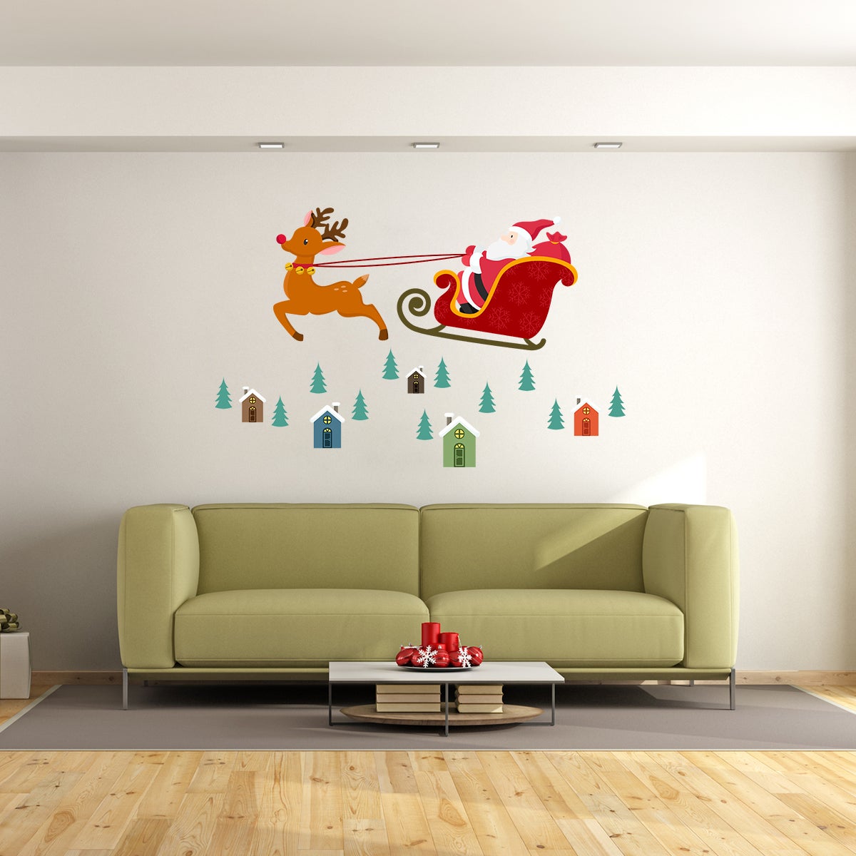 Sticker Noël le Père Noël en plein vol - Autocollants stickers adhésifs noël - décoration fêtes - 30x50cm - 5