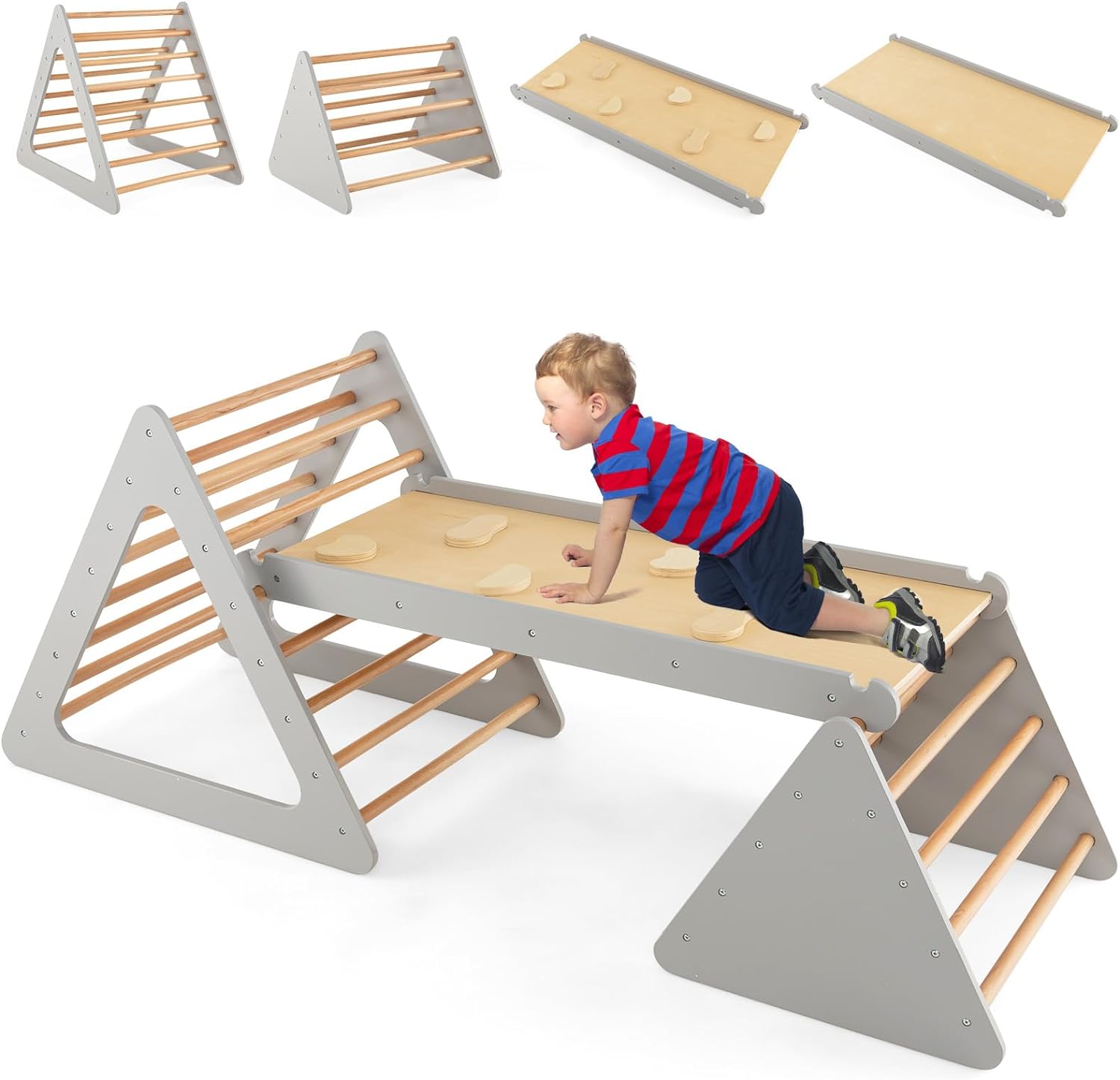 Aire De Jeux D'intérieur 8 En 1 Pour Enfants - Toboggan, Balançoire, Filet... 127x118x138 Cm, Bois