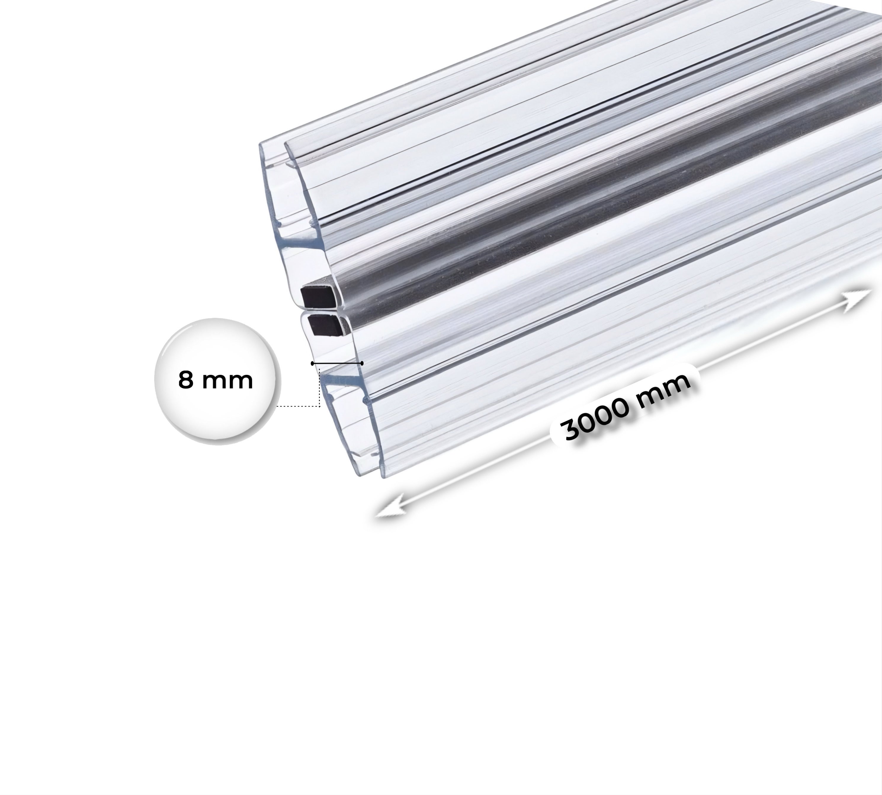 Profils en plastique (PVC) magnétiques 180º | Verre: 8 mm | Longueur ...
