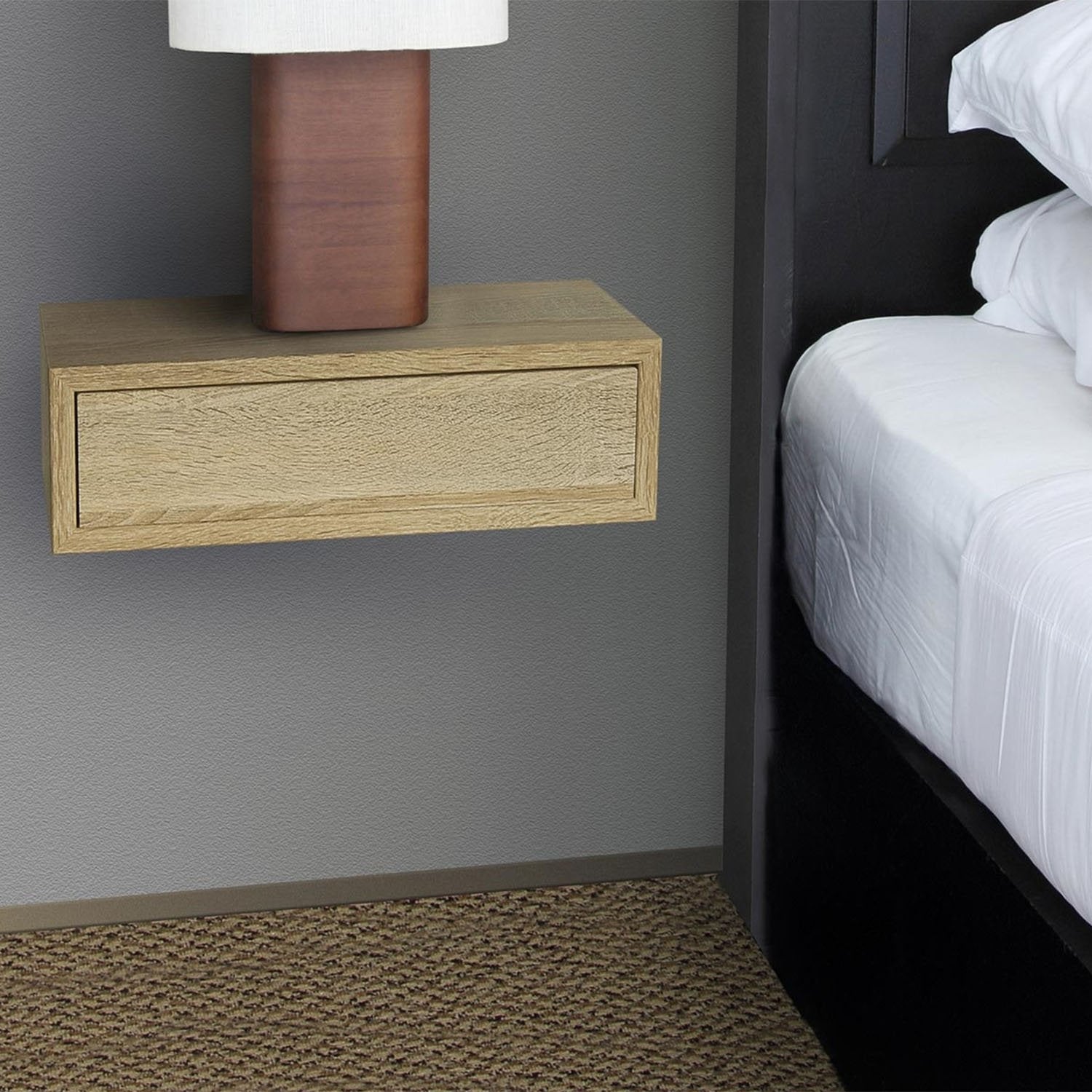 Étagère murale avec tiroir, table de chevet suspendue, étagère murale, noire, 45 x 13,4 x 20 cm - Legolo - 5