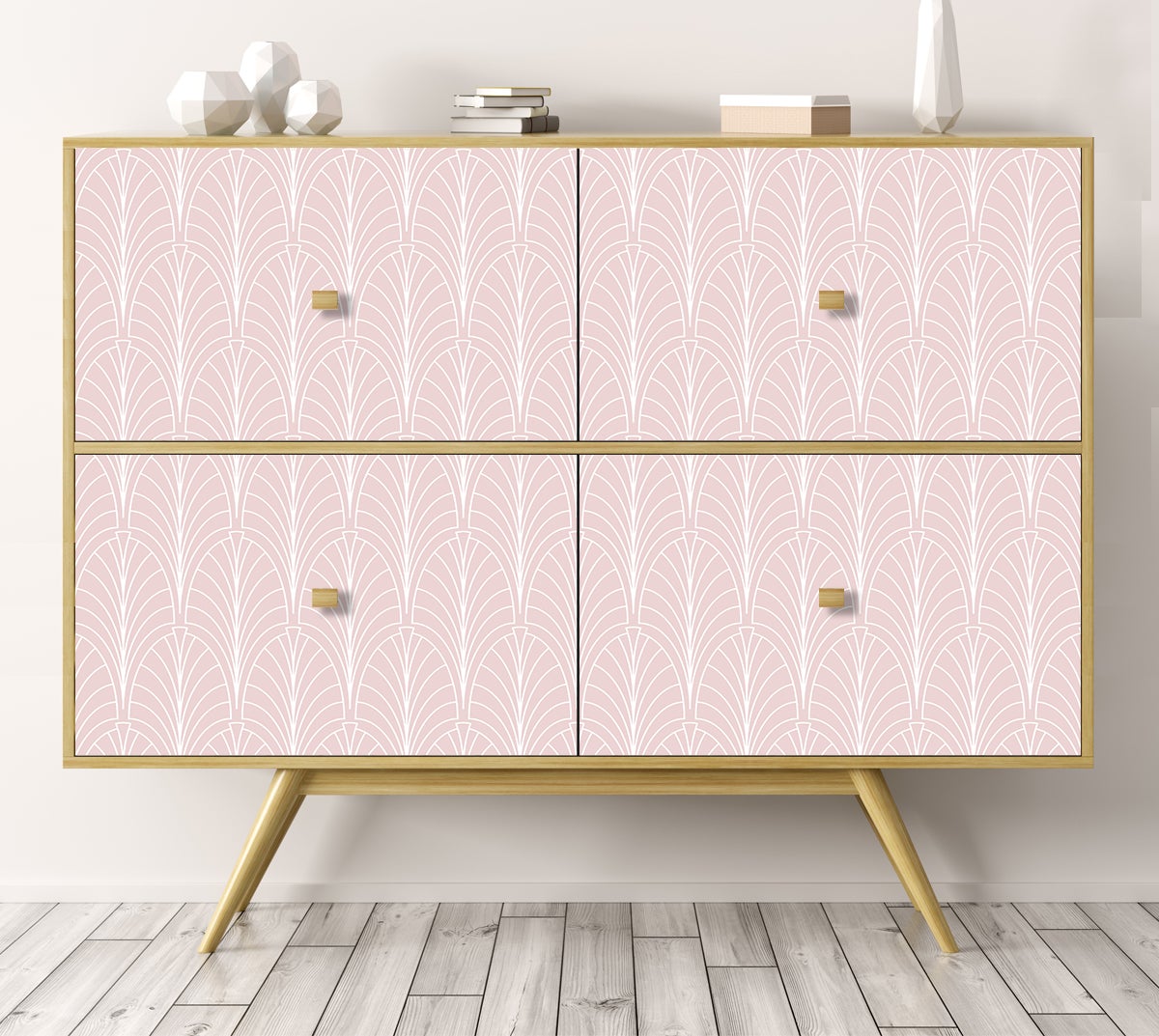 Adhesivo para muebles, armarios, pared, cocina, baños - decoración - art-decó in light pink and white 80x210 cm