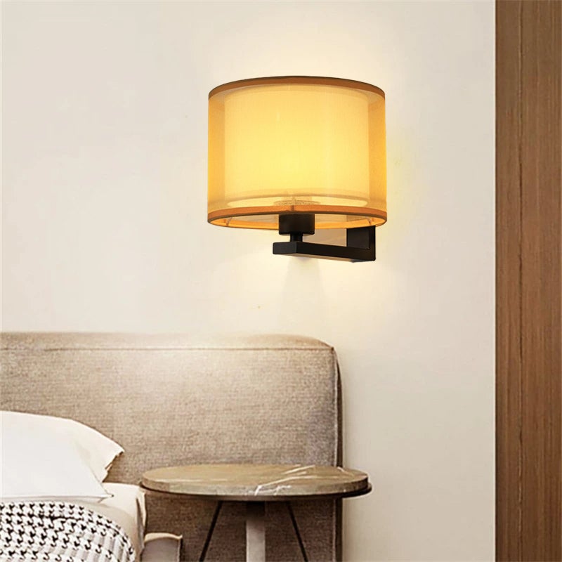 Lámpara de pared con pantalla de tela, lámpara de pared retro, lámpara de noche de montaje en pared, aplique de pared con bombilla, E27 - 6