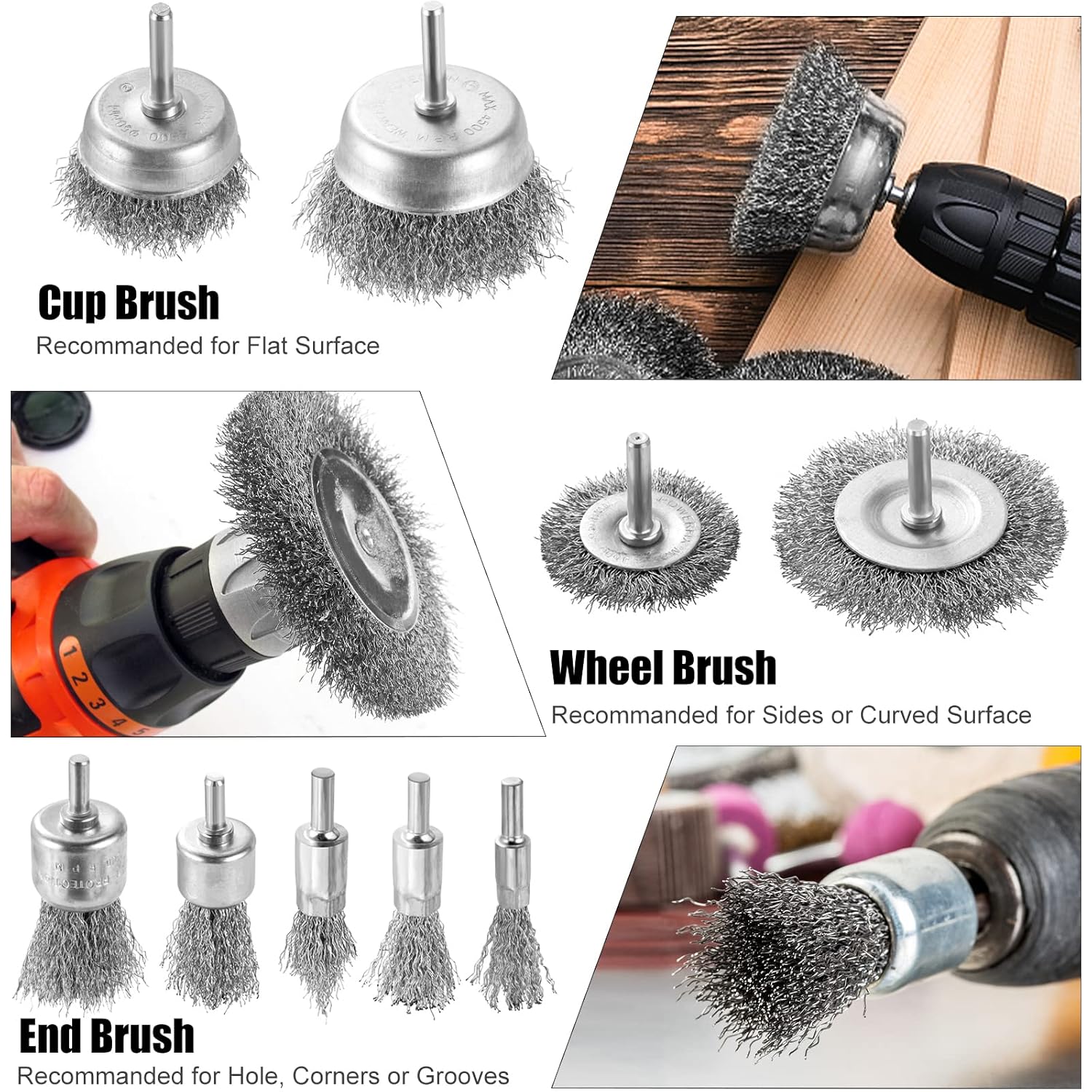 Lot de 9 Brosse Métallique pour Perceuse, Brosse Visseuse Meuleuse Circulaire avec Kit de Brosse pour Perceuse 0.5cm pour l'élimination de la Rouille - 3