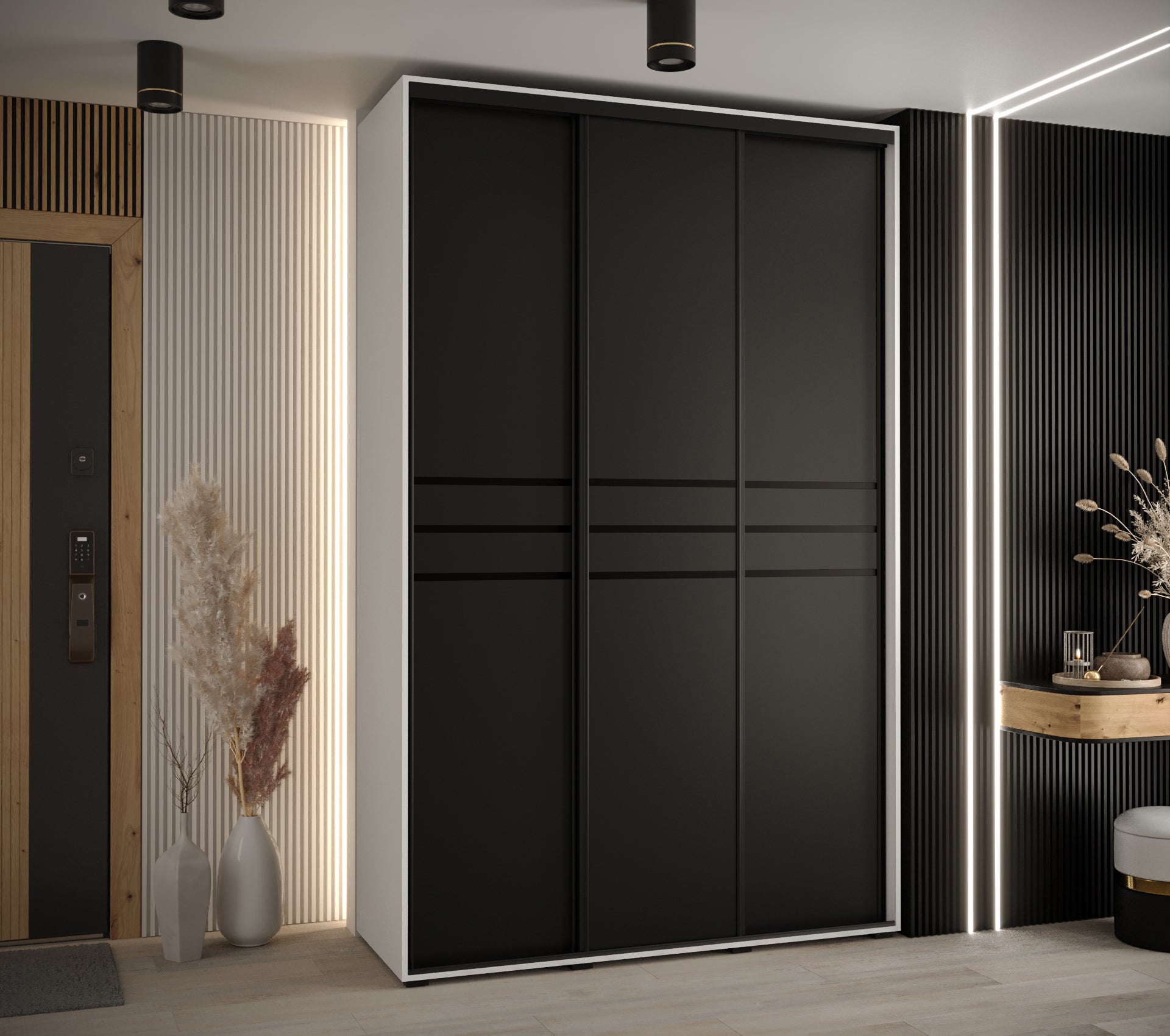 Szafa przesuwna wysoka Davos 10 150 x 45 x 235,2 cm biały + czarny + u. czarny - Abiks Meble - 2