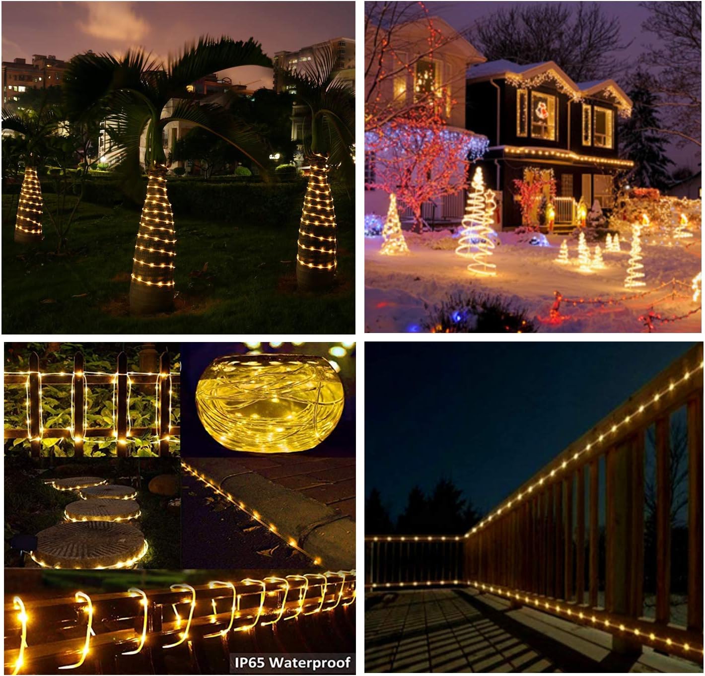 Cordão de luzes solares tubulares LED de 10 m e 100 LEDs para casamento, festa e Natal (branco quente) - 3