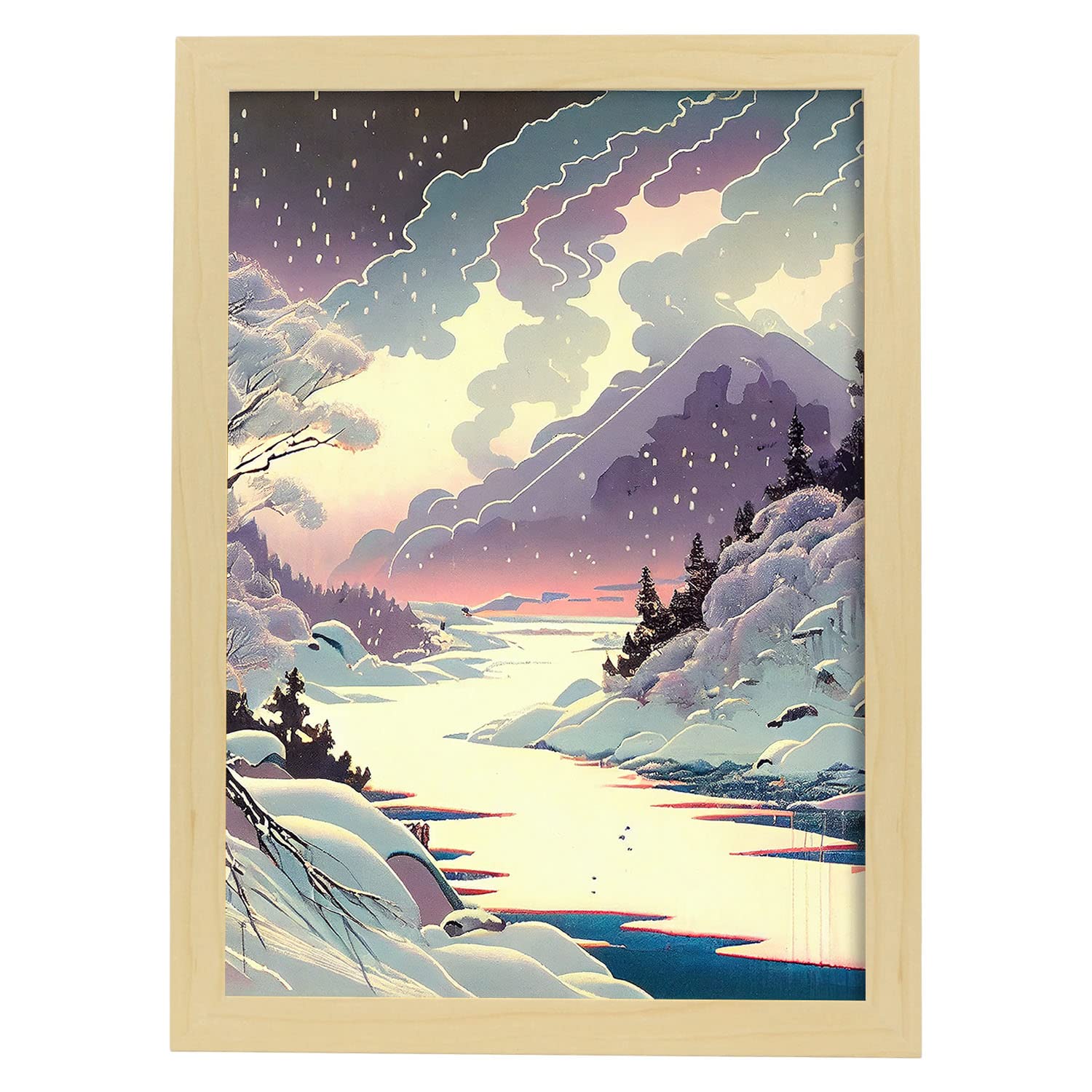 Nacnic poster montaña estrellada en el estilo de arte japonés ukiyo paisajes abstractos y suren ilustraciones de arte oriental a3 marcos madera