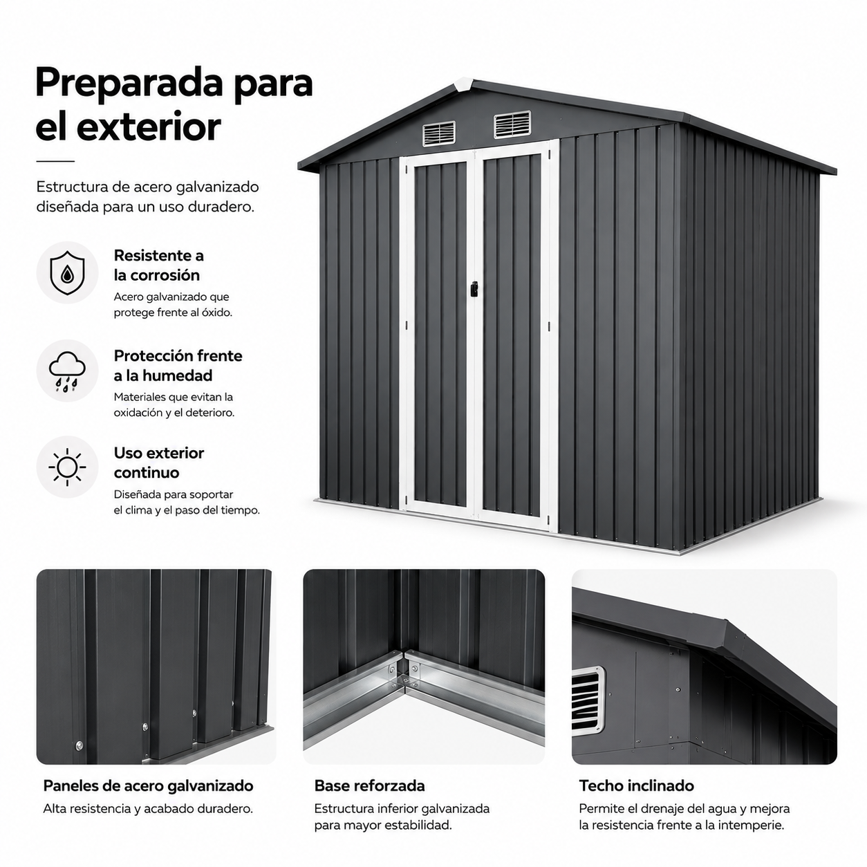 Caseta Metálica Exterior Con Puertas Dobles Abatibles 267,5 × 199 × 197 cm - 5
