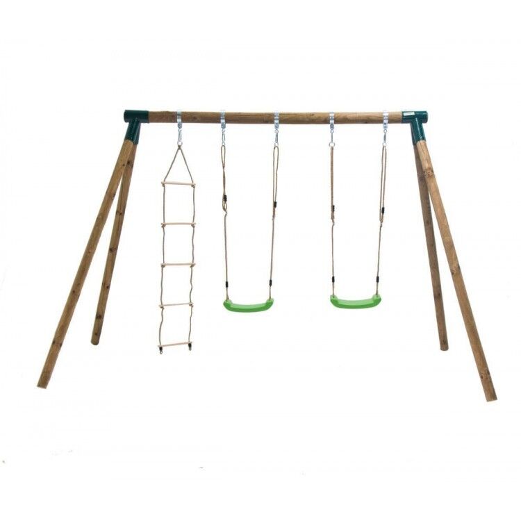 AXI Maya Columpio Doble De Madera Con Trapecio – Independiente, Madera FSC, 10 Años De Garantía, Soporta Hasta 50 Kg Por Asiento