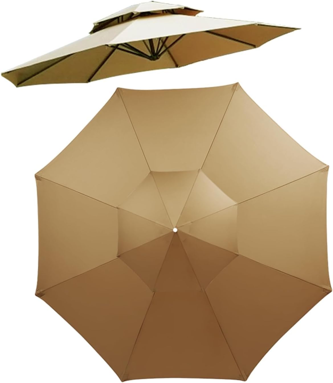 Pokrowiec na parasol ogrodowy – wymienny pokrowiec na podwójny parasol, 8 żeber, 8,8 stopy, ochrona UV, khaki