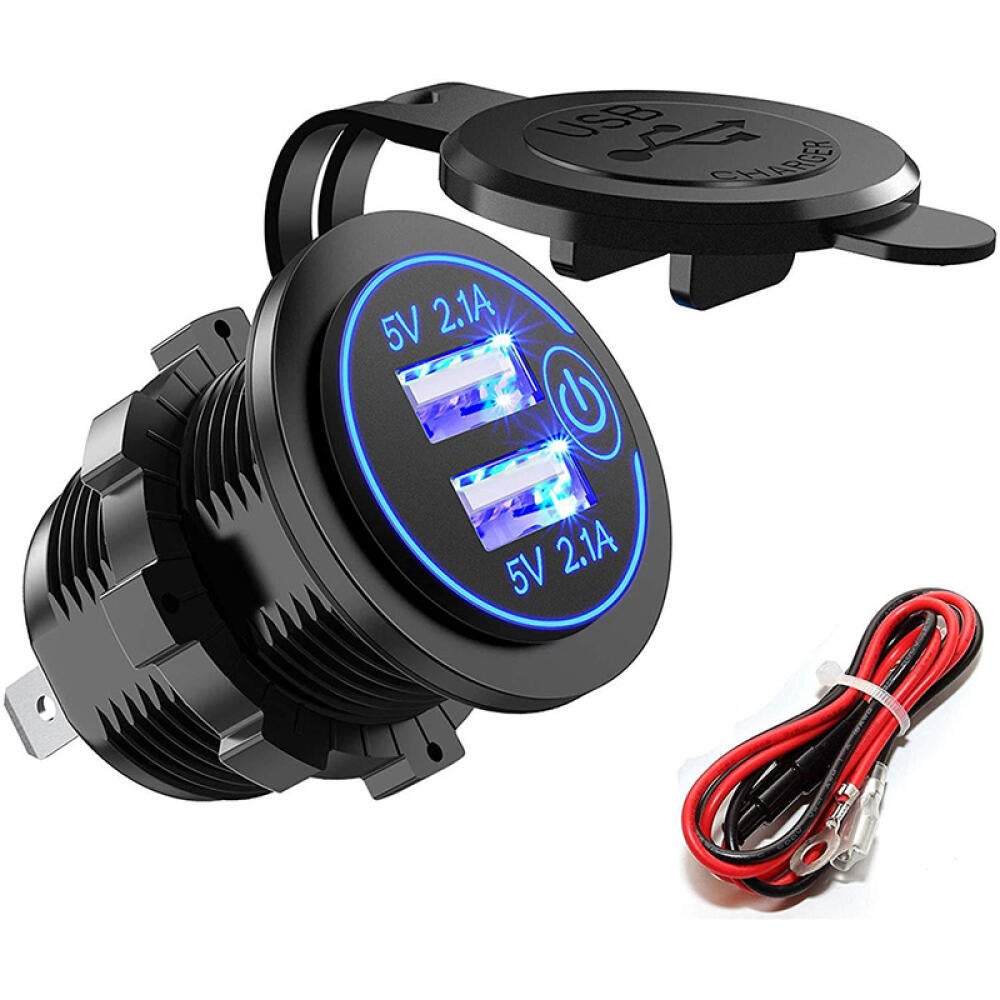(1 szt. Blu-Ray) USB 12 V, podwójne gniazdo ładowarki USB z przewodem 23,7 cala. Pasuje do samochodów, łodzi, motocykli, łodzi, kamperów, ciężarówek