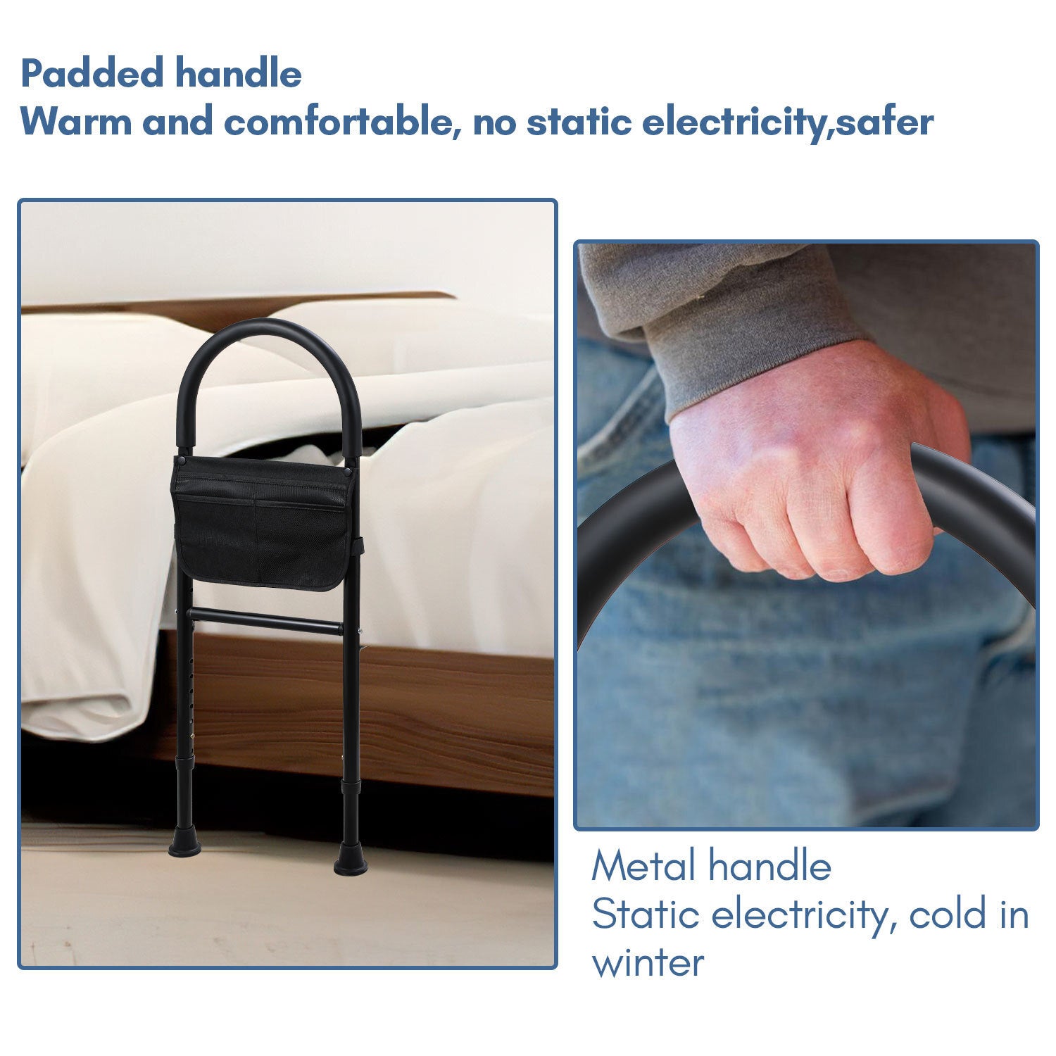 Barreira de cama para adultos com bolsa de arrumação - Barra de apoio ajustável e cinta de segurança - Ideal para idosos - 5