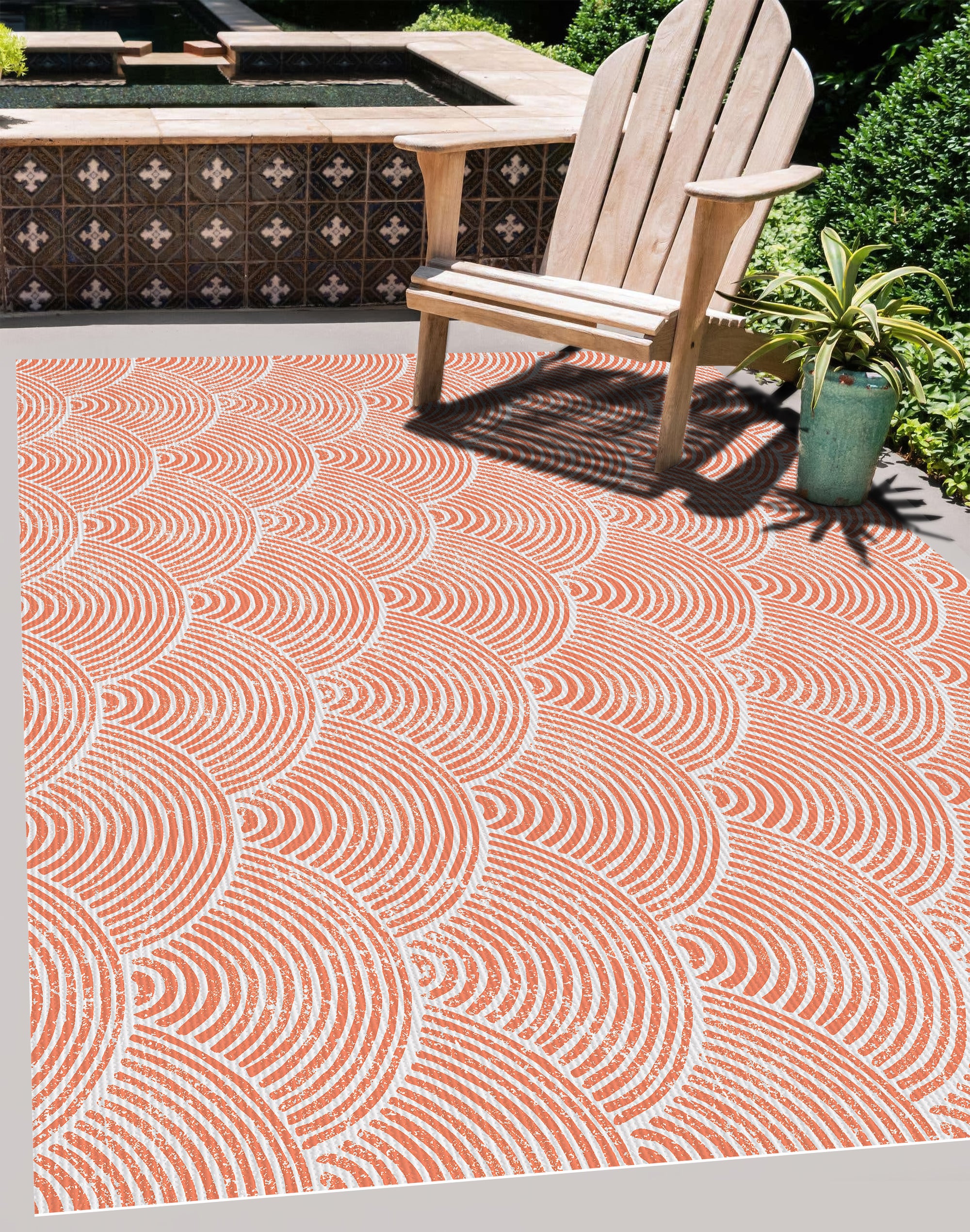 Dywan z PVC do wnętrz i na zewnątrz Olas Japonesas Coral 140x200 cm - Winyl drukowany, antypoślizgowy, zmywalny, odporny — na taras i do domu.