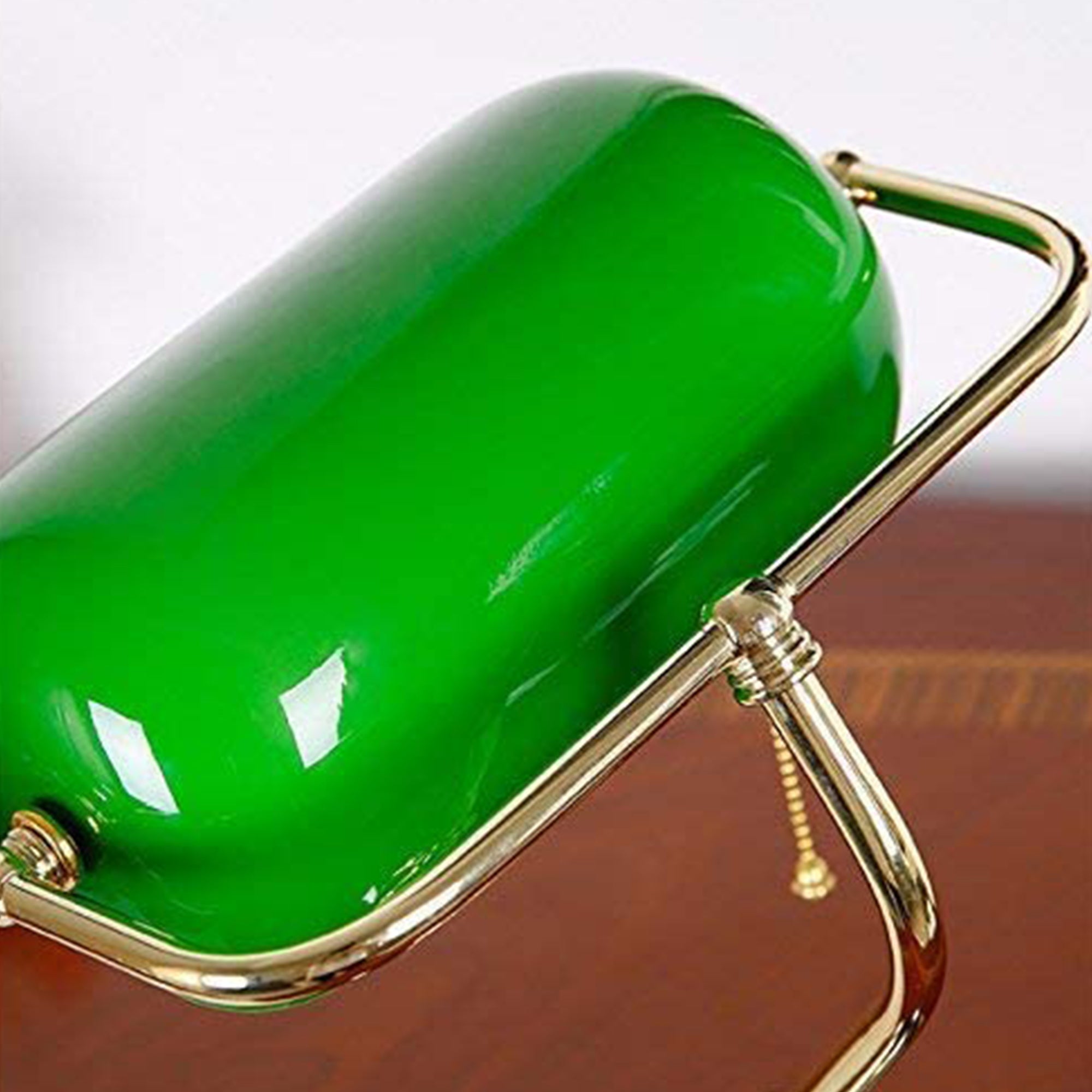 FISHTEC - Lampe banquier verte vintage - opaline inclinable - E27 60W - cuivre/laiton - chaînette - 38x26,5 cm - 9
