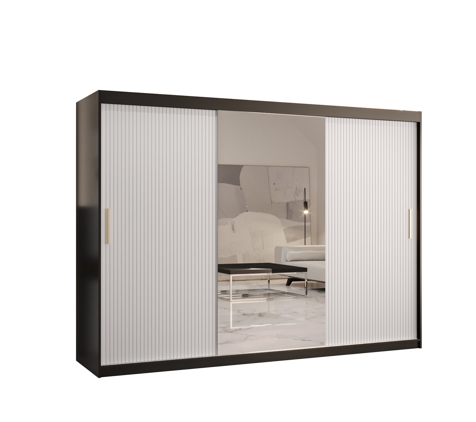 Szafa przesuwna garderoba RIFLO SLIM 2 250 x 62 x 200 cm Czarny + Biały - Abiks Meble