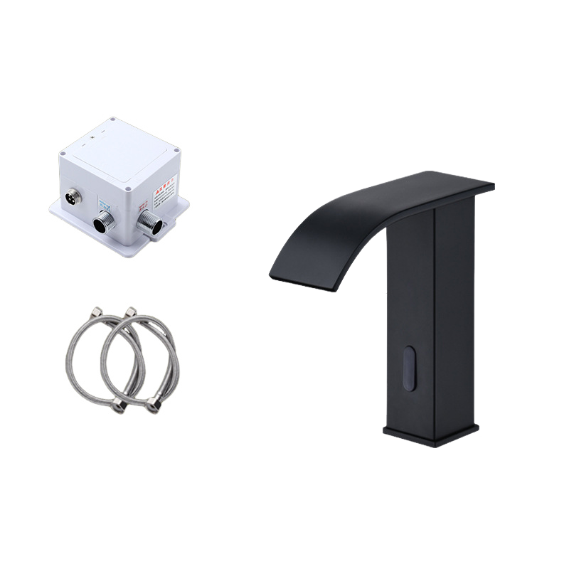 Kran z zimną wodą z czujnikiem podczerwieni, czarny automatyczny kran umywalkowy (tylko zimna woda)