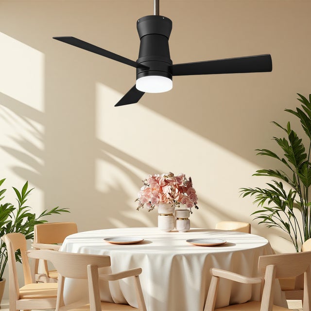 Ventoinha de teto 132 cm, cor preta, com 3 pás, 6 velocidades, iluminação LED integrada, com temporizador, pás em ABS, classe energética F
