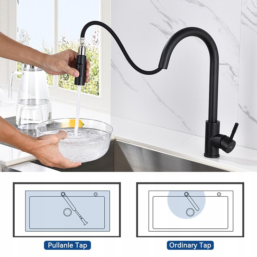 Miscelatore da cucina con doccetta estraibile - Rubinetto da cucina con 2 modalità di uscita dell'acqua - Miscelatore in inossidabile spazzolato - 8