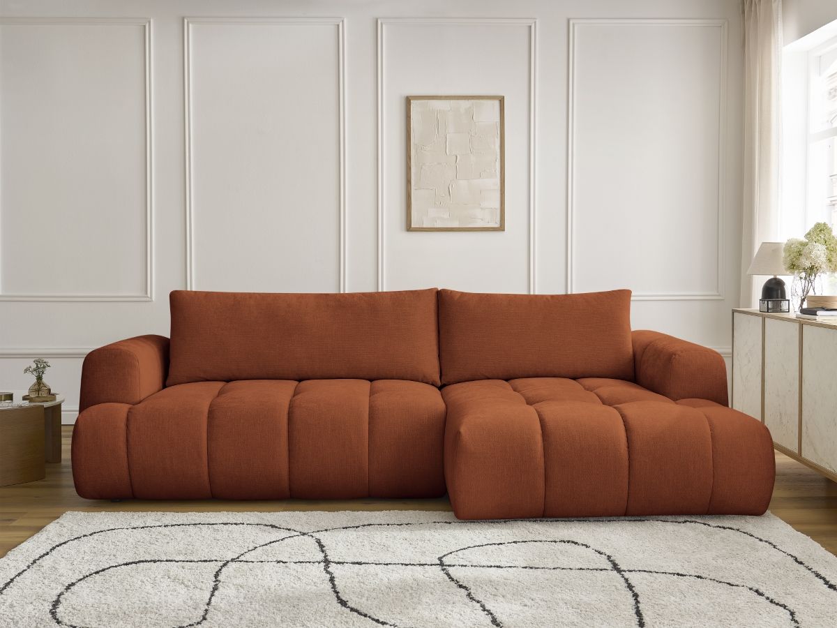 Canapé d'angle convertible FUJI tissu lisse BOBOCHIC 3 places Orange ...