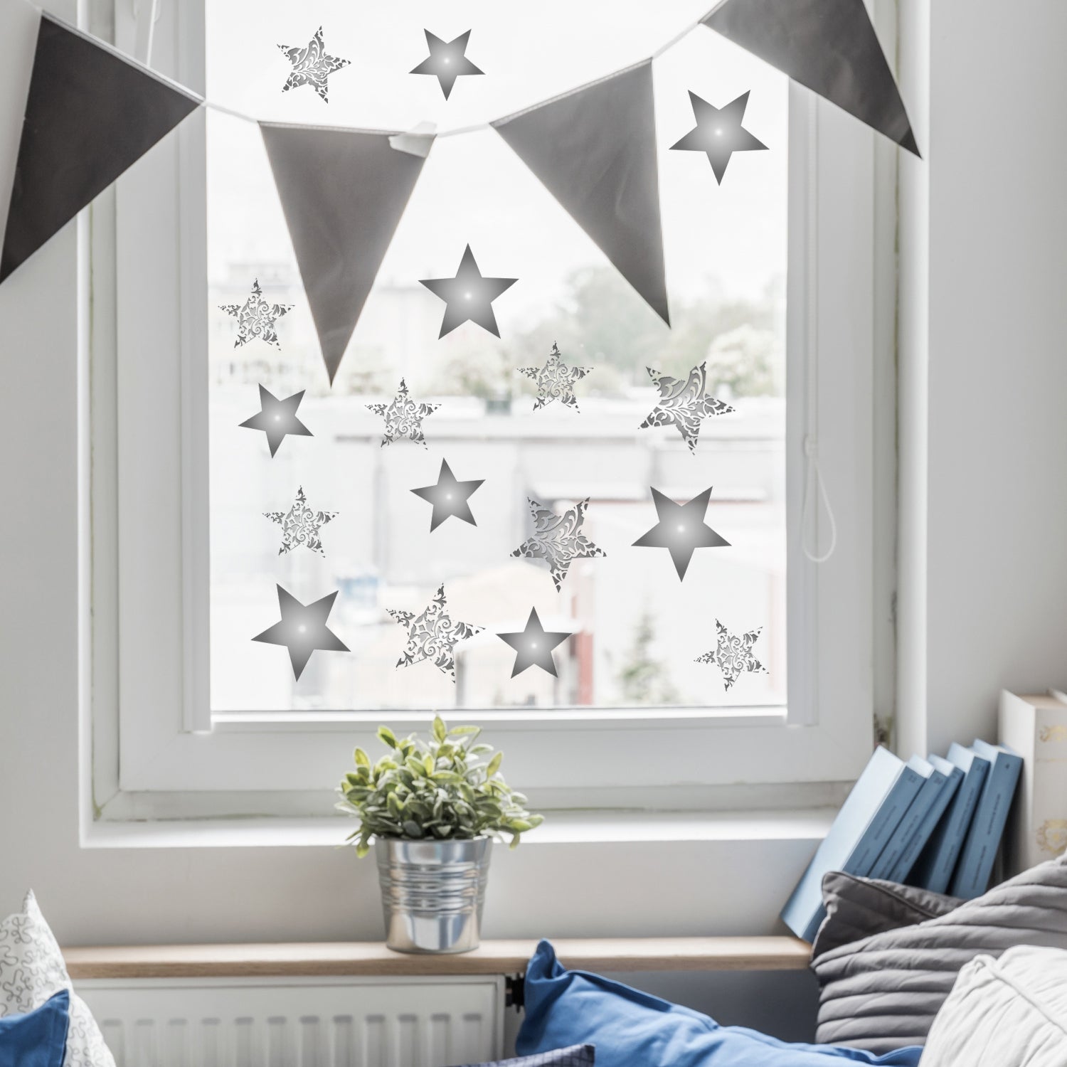 Sticker Électrostatique Noël – Étoiles Dorées 21x29,7 Cm – Décoration Vitre Festive Facile à Poser
