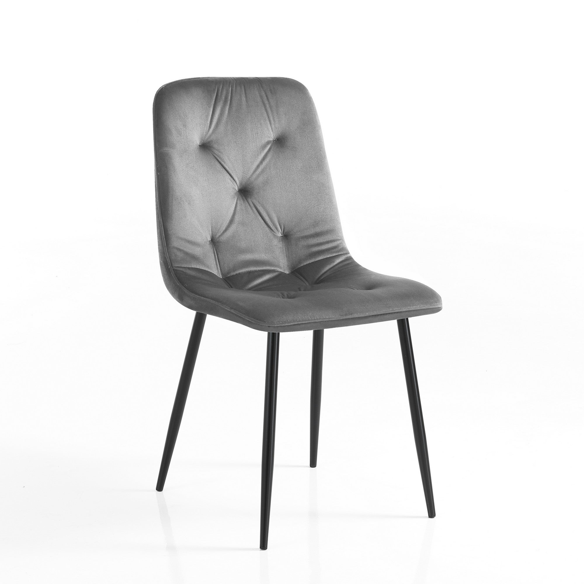 Zestaw 4 krzeseł TINA Grey z szarego aksamitu z mikrofibry, matowa czarna metalowa rama, elegancki i wygodny design do domu i biura