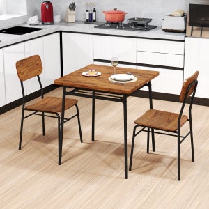 Set Tavolo Da Cucina 3 Pezzi: Tavolo Rotondo Con 2 Sedie In Ecopelle, Nero/ciliegio