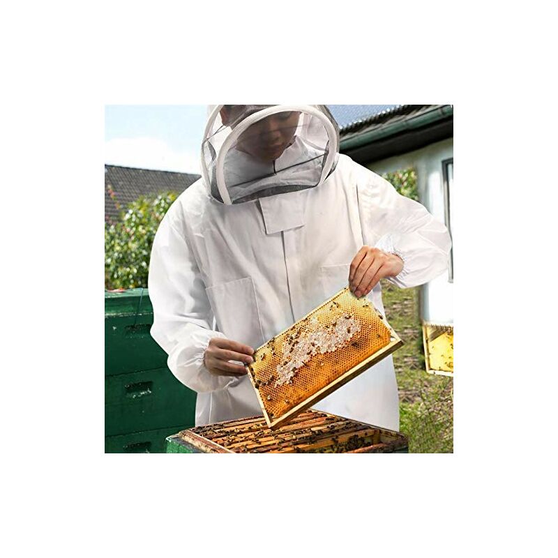 Combinaison d'Apiculture pour Tout le Corps Vêtements à Capuchon avec Voile Manteau de Protection pour Apiculteurs Costume Apicole (XXL) - 4