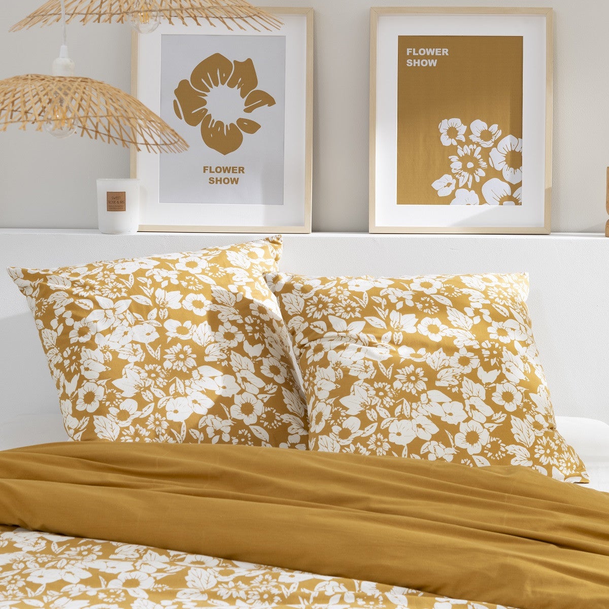 Parure de lit 2 personnes en coton 57 fils imprimé miel 240x220cm - 3