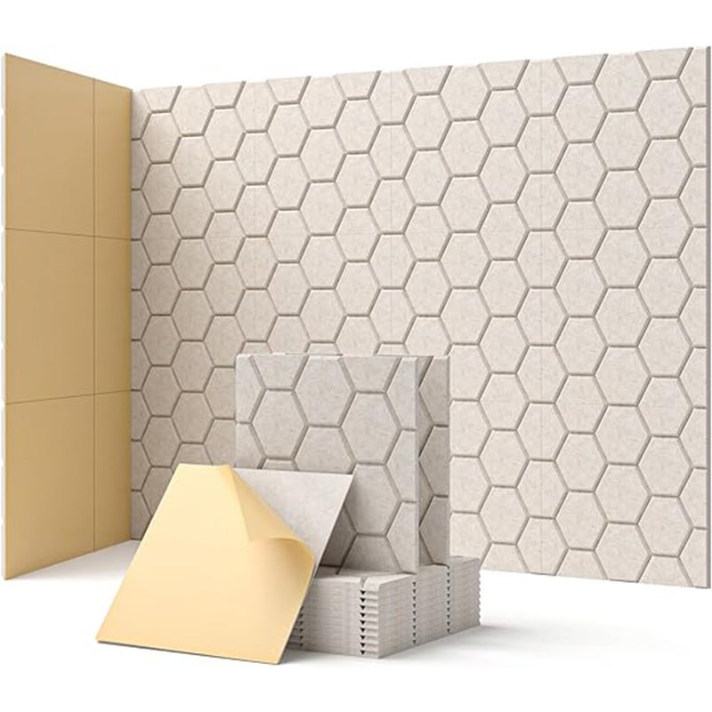 Akustyczne panele ścienne o strukturze plastra miodu do studiów, biur i sal gier, 30 cm x 30 cm x 10 mm, beżowe, 24 sztuki