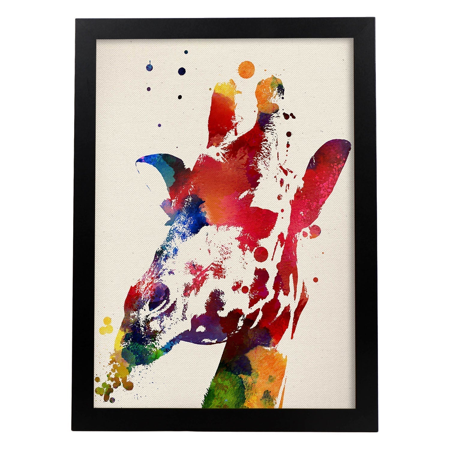 Affiche Girafa 2 Avec Conception Aquarelle. Mélange De Feuilles Avec Un Cadre De Style De Style Aquarelle Clair A3 - 3