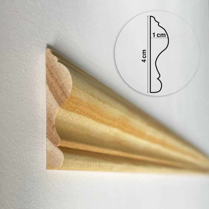 Kit de 4 moulures murales en bois Pin des Landes - Prêt à coller et peindre - Antoinette - 4 mètres - 6