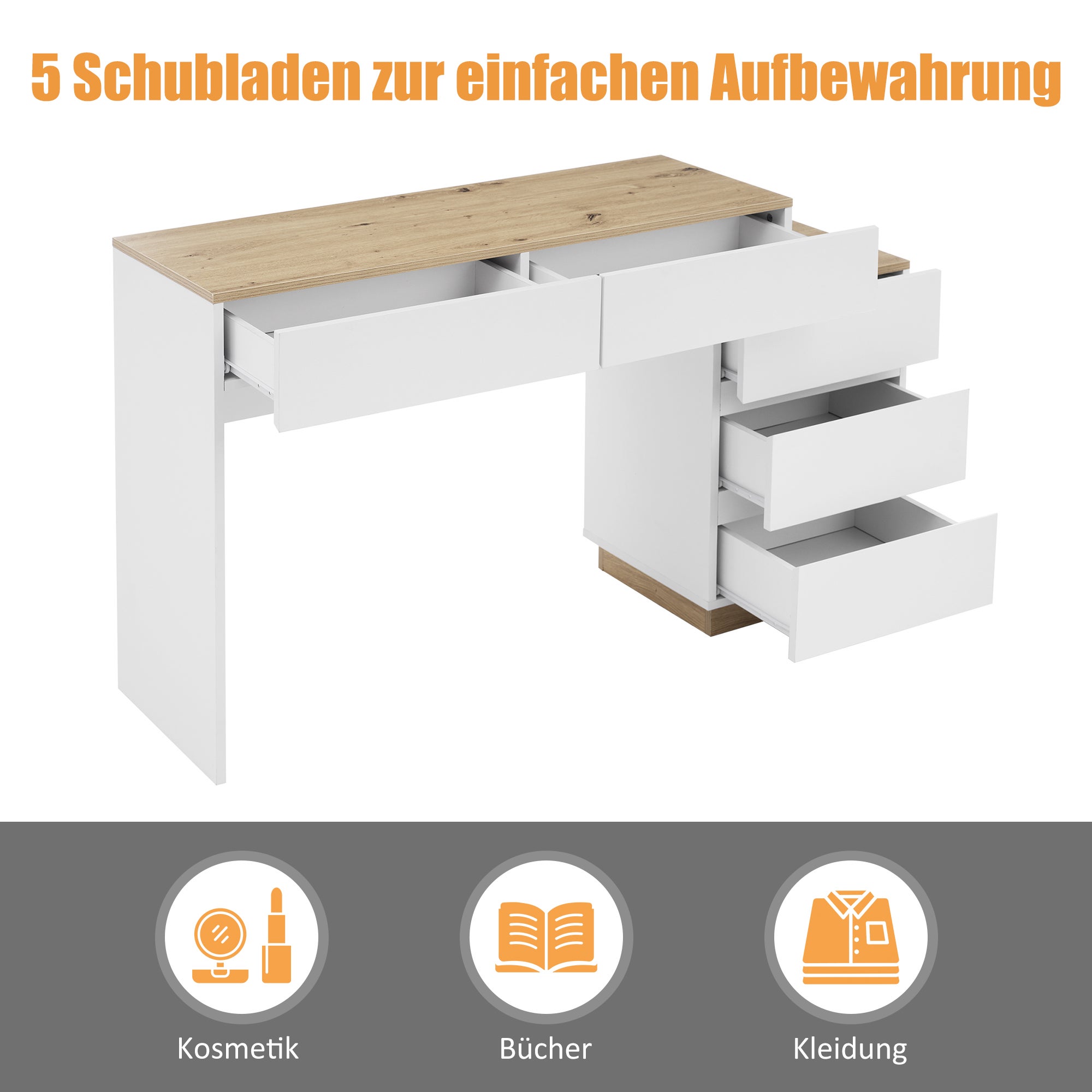 Coiffeuse sans miroir en MDF Blanc H. 125 x l. 76 x P. 38.9 cm - 4