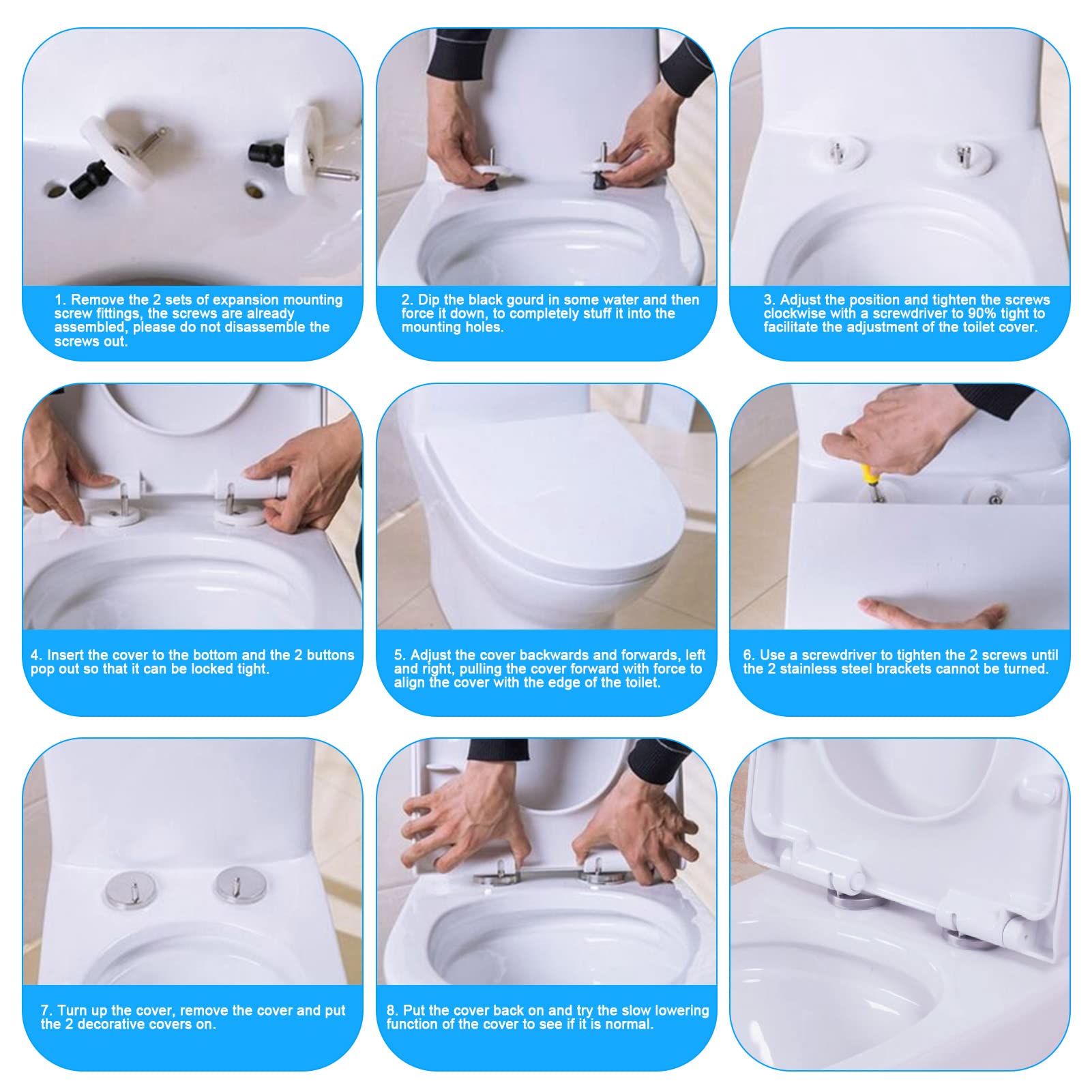 2Pcs Fixation Abattant WC,Charnières Siège de Toilette Universelles à Dégagement Rapide,Kit de Fixation Abattant Wc Toilette Siège avec Vis - 5