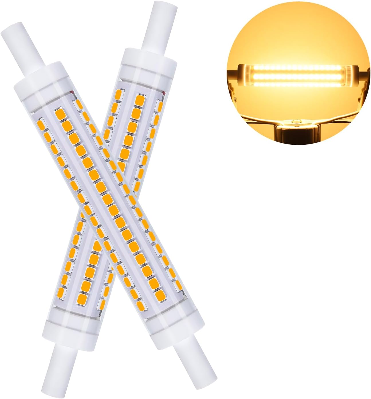 Zestaw 2 żarówek LED R7S 118 mm, żarówka LED 10 W zastępuje halogen 100 W, AC230 V, ciepła biel 2700 K, 1100 lm, nieściemnialna, kąt wiązki 360°,