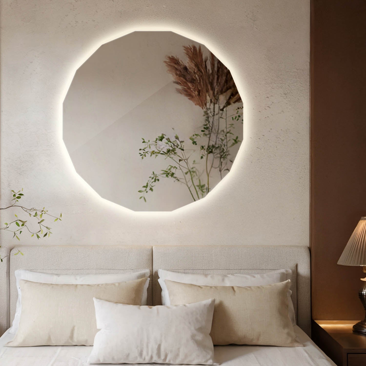 Miroir LED 50x50 cm – chaud, moderne, décoratif, élégant, éclairé, mural, grand, design, stylé | Wallfluent - 2