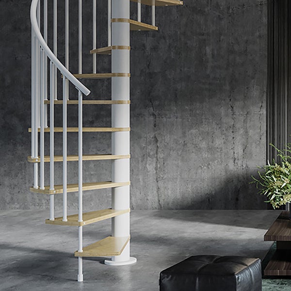 Escalier colimaçon 13 marches - Hauteur à franchir 2.67 à 3.12m - Diamètre 138cm - Bois et blanc - Sens horaire - HOOP138/BB-H-13