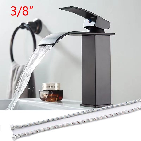 Nowoczesna bateria umywalkowa 3/8 cala, bateria łazienkowa, czarna bateria umywalkowa z 2 wężami doprowadzającymi wodę