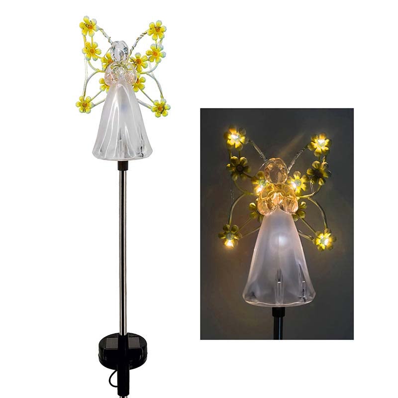 Żółty anioł solarne światła cmentarne - 7 LED, wodoodporna dekoracja zewnętrzna, łatwa w instalacji do ogrodu, grobu, patio, trawnika