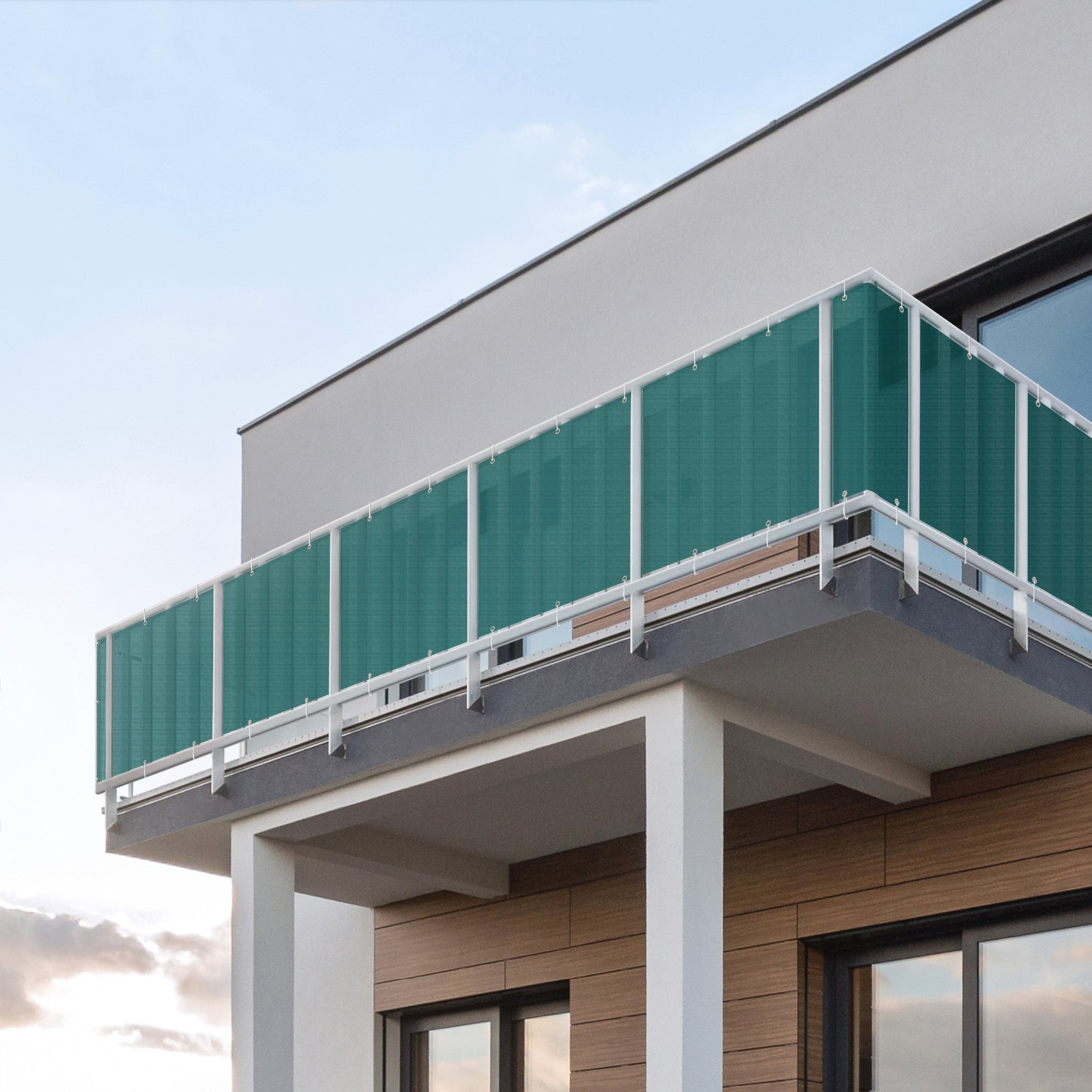 Brise vue brise vent balcon appartement jardin vert H.1,2 x L.10 M avec attaches résistant aux intempéries 270 g/m² mesh 1151 - 3