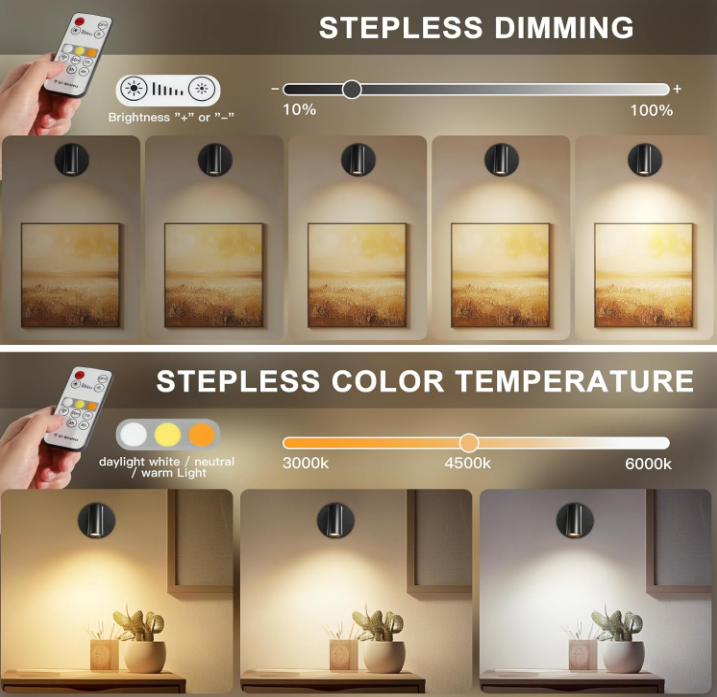 Lámpara de pared táctil regulable, foco magnético inalámbrico, rotación de 350°, recargable, ideal para cocina y dormitorio (negro) - 2