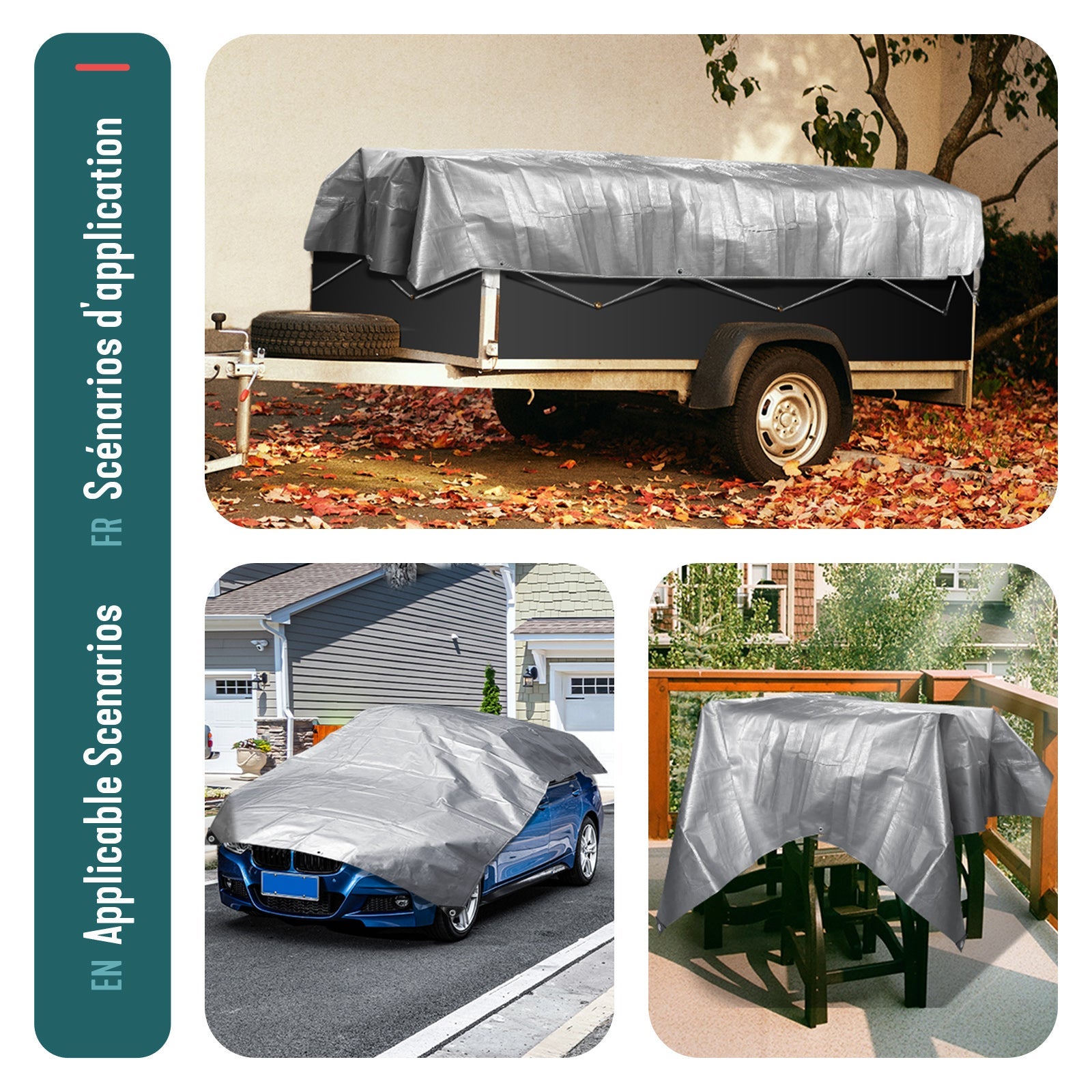 Bâche de protection en polyéthylène 240g/m² - 4x8m gris et noir - imperméable et anti-UV - VOUNOT® - 7