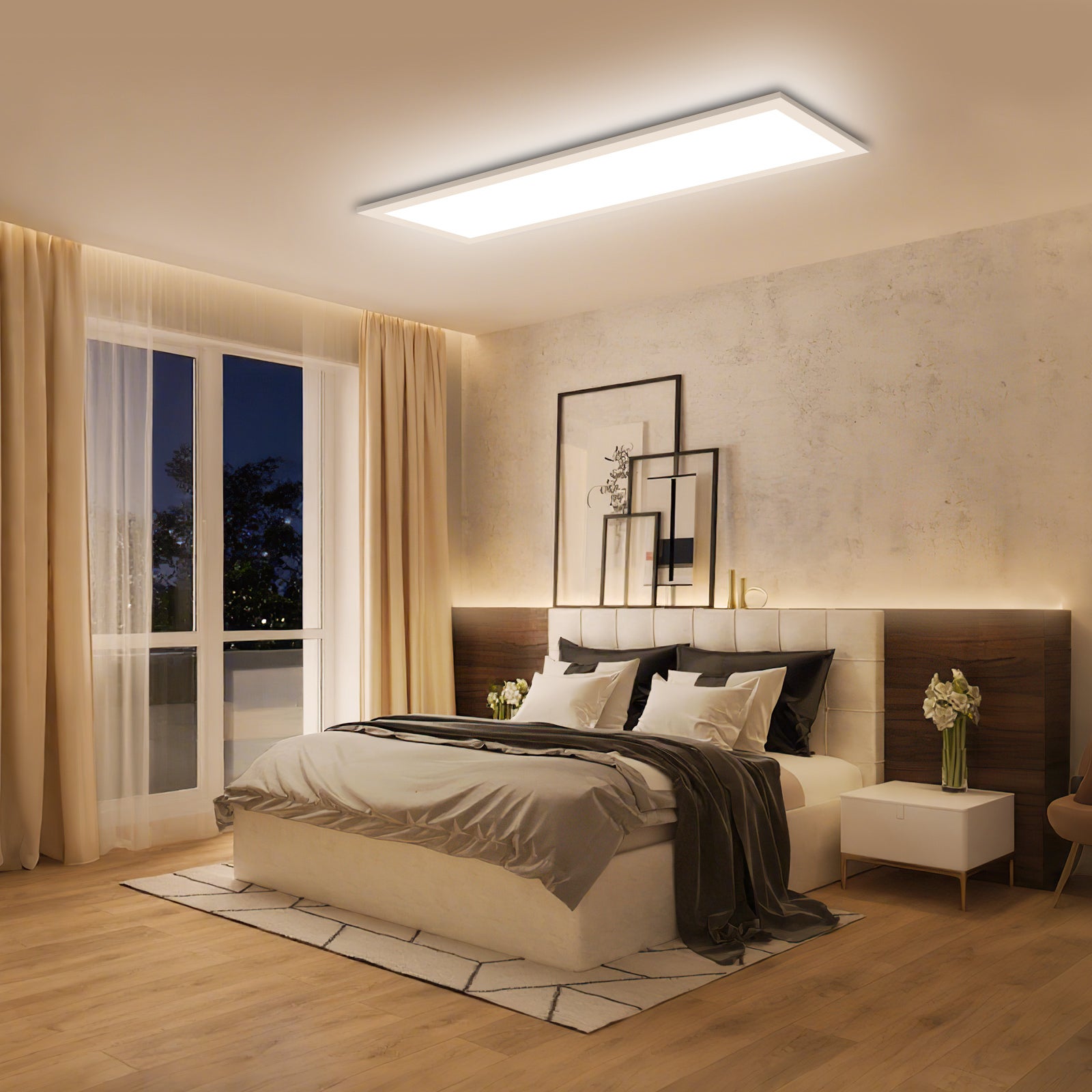 LOVHAUS 24W LED Lampe de Salon Avec Télécommande 2400LM, Panneau LED de Salon Dimmable 3000K-6500K, 58x20CM LED Plafonnier de Salon Avec Veilleuse - 4