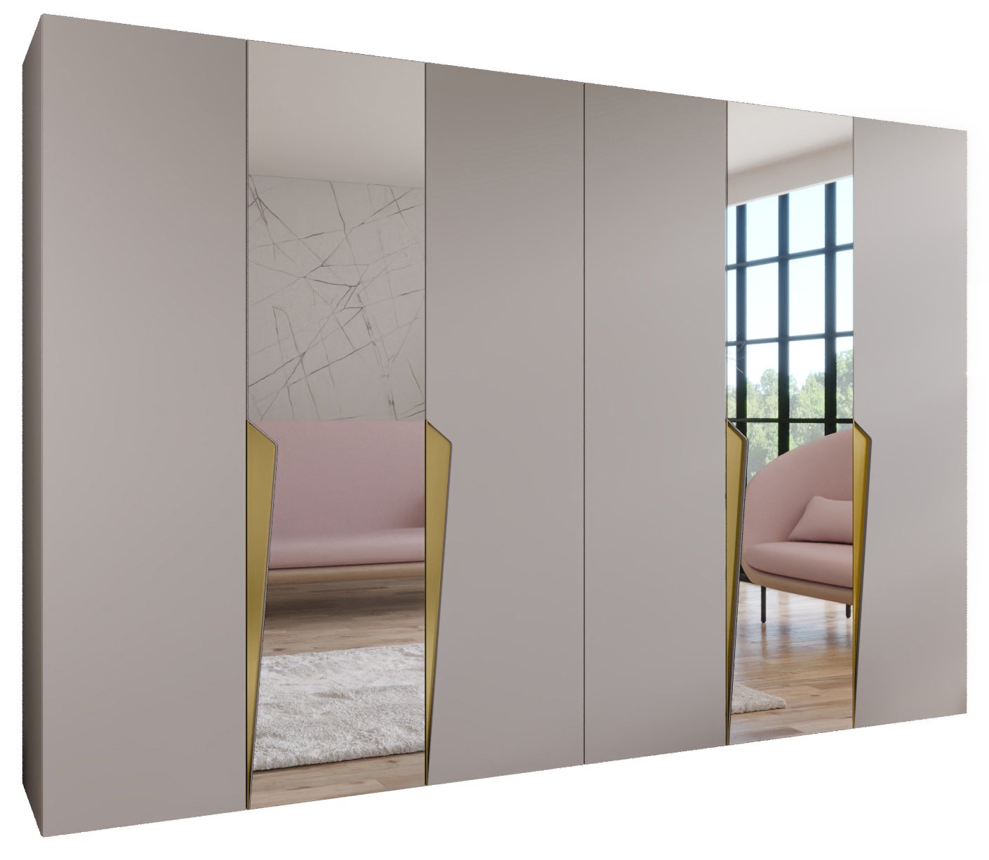 Szafa uchylna otwierana Piano 2 300 (150x2) x 52 x 202 cm kaszmir + u. Złoty Abiks Meble