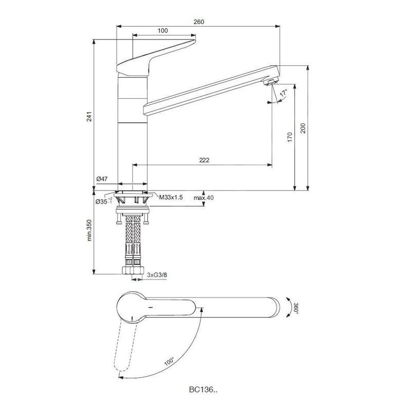 Ideal Standard - Ceraflex, Miscelatore cucina monocomando a bocca