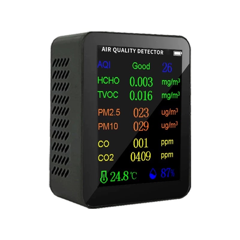 Monitor Qualit&agrave; Aria 5in1 - Rilevatore CO2, HCHO, TVOC, Temperatura E Umidit&agrave;, Display LCD