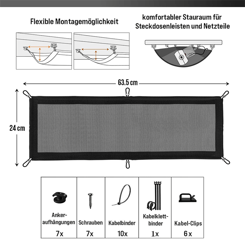 Gestion de câbles en filet – Plateau sous le bureau – Organiseur de câbles de bureau, noir - 2