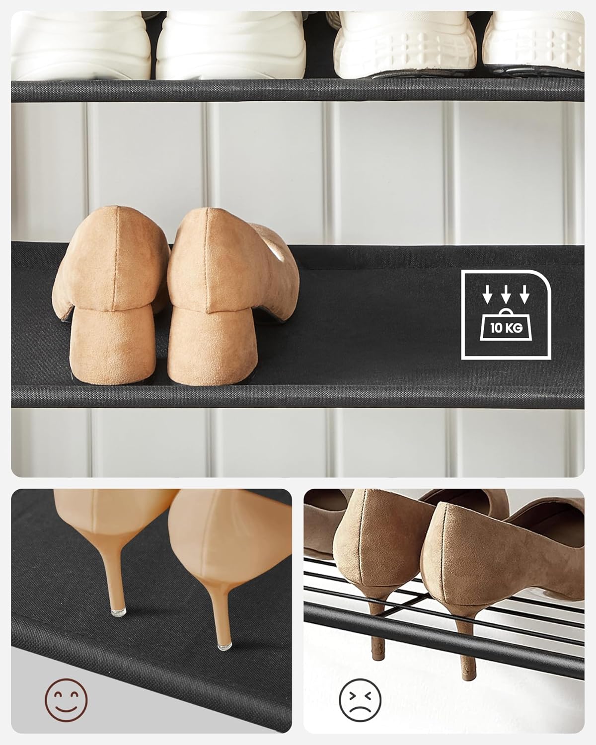 Appendiabiti con Panca Scarpiera, 9 Ganci Rimovibili, Barra Appendiabiti, 32,2 x 64 x 180 cm, Marrone e Nero, Regalo Natale - 5