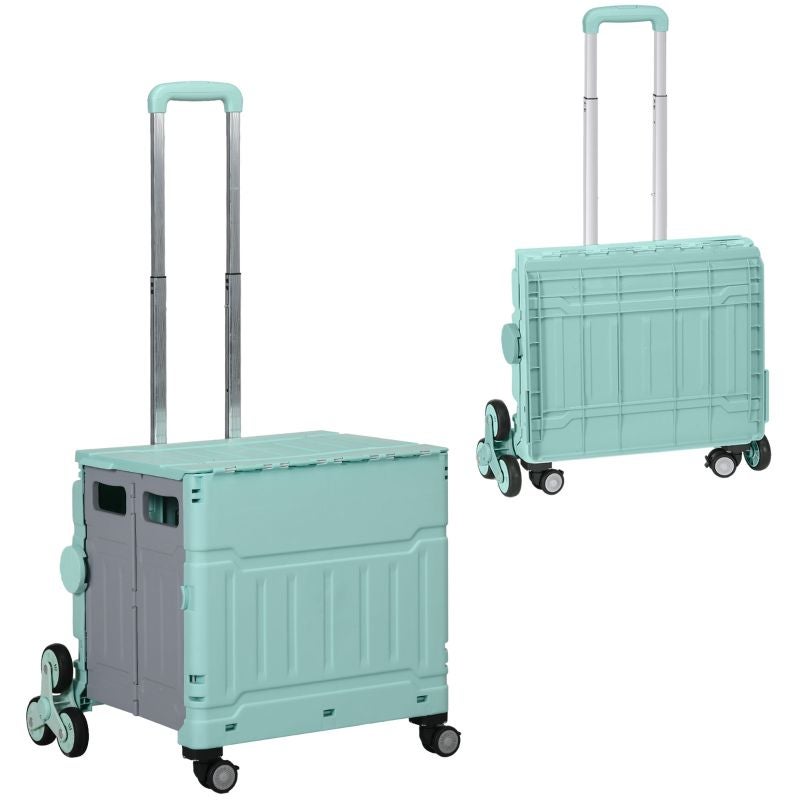 Relaxdays Chariot De Courses Monte-Escalier Pliable 50 Kg Avec Couvercle - Blanc/Gris, Idéal Pour Emplette Quotidienne