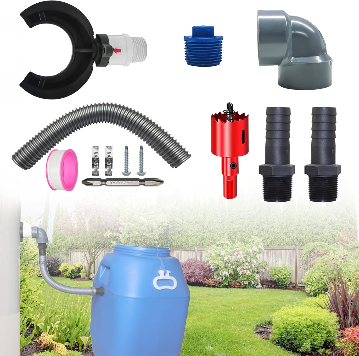 Récupérateur d'Eau de Pluie pour Tuyau de Descente Ø 70-110mm, Collecteur pour Gouttière avec Tuyau 50cm - 3